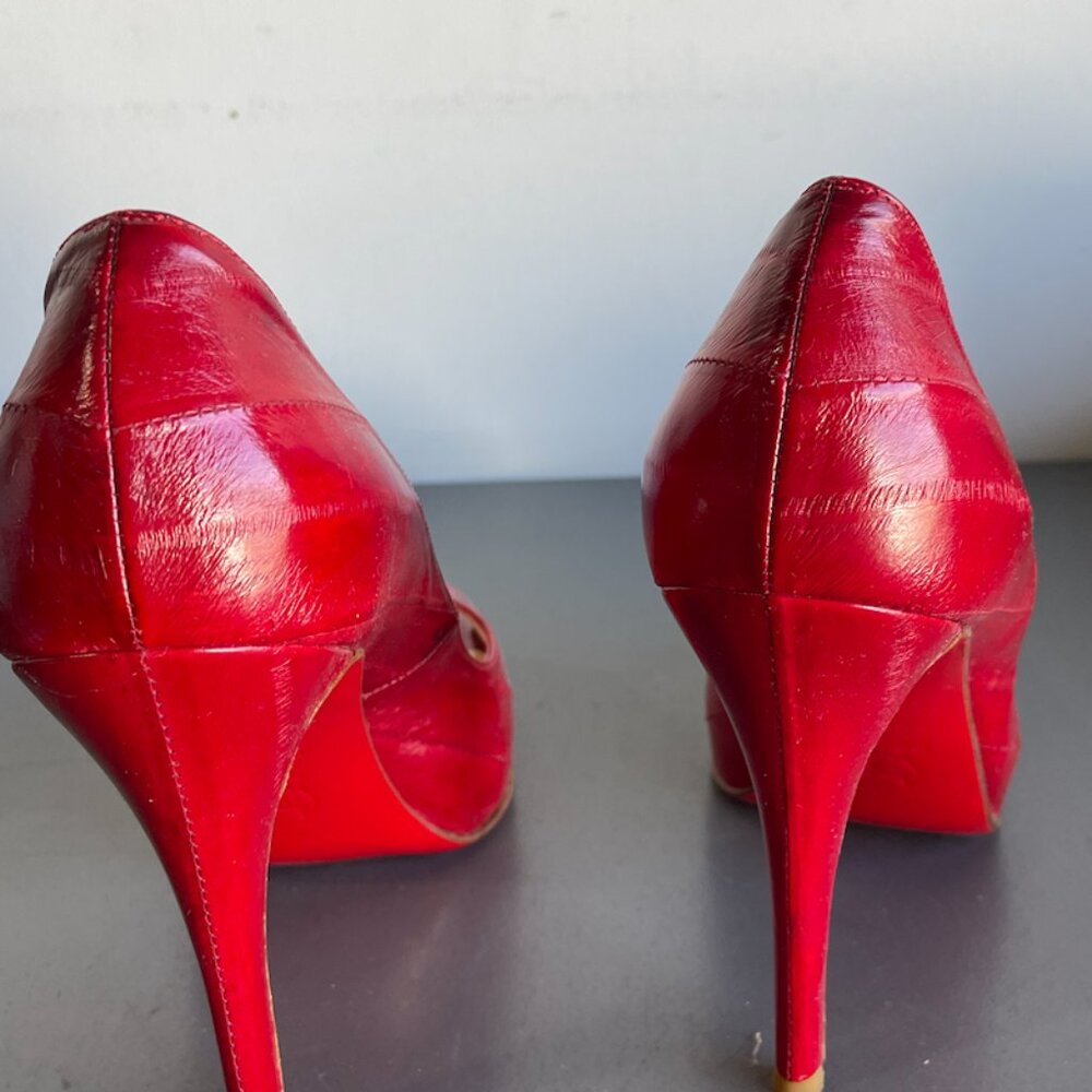 Christian Louboutin red eel skin leather peep toe platform heels size 10/ 40 - Picture 5 of 9